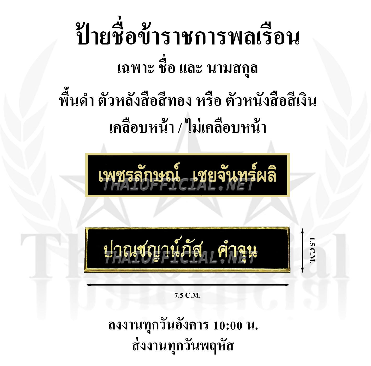 ป้ายชื่อข้าราชการพลเรือน 1.5 cm. x 7.5 cm. ป้ายโลหะ