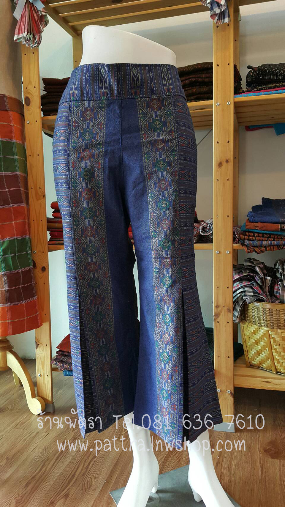 กางเกงผ้าฝ้ายผ้าพื้นเมือง5ส่วน
