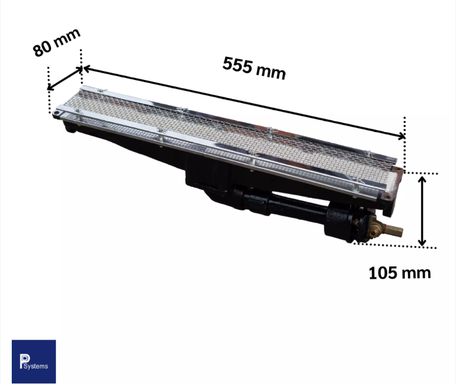 หัวเตาอินฟาเรด SUNSRAYS GR-802 3.14kW ชนิดเหล็กหล่อ ขนาด 555x80x105