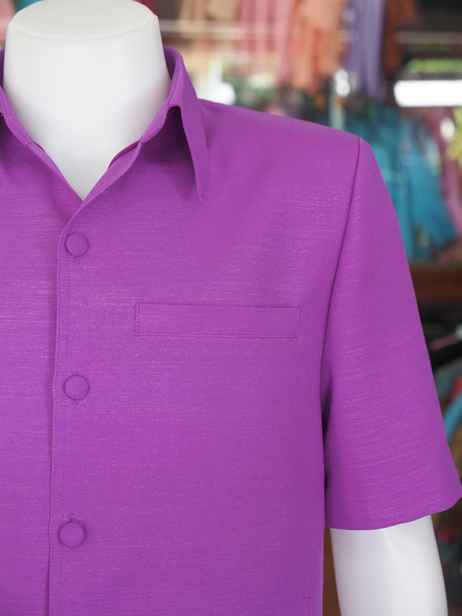 เสื้อผ้าฝ้ายแพรเงิน สีม่วงเข้ม ไซส์ M
