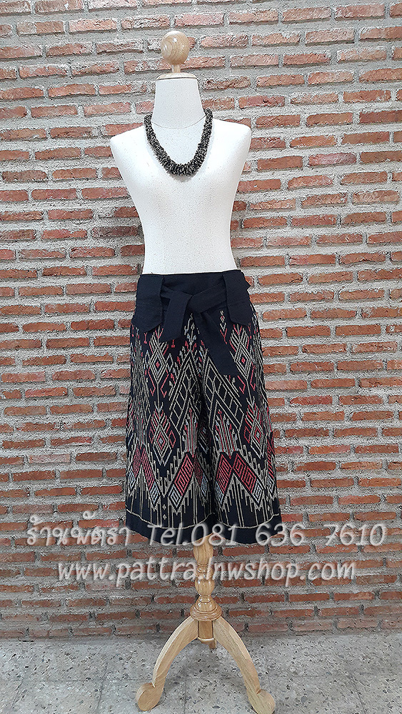 กางเกงผ้าฝ้ายผ้าพื้นเมืองแบบมีเชือกผูก