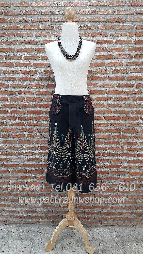 กางเกงผ้าฝ้ายผ้าพื้นเมืองแบบมีเชือกผูก