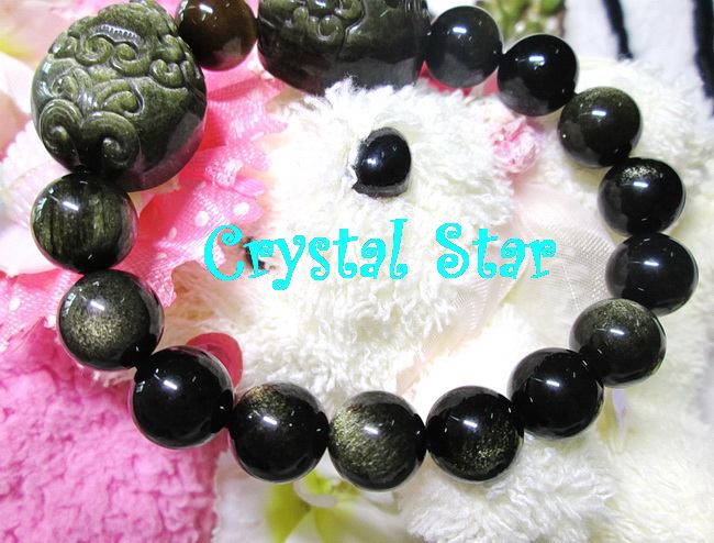 สร้อยข้อมือ golden Obsidian+ปี่เซี๊ยะ