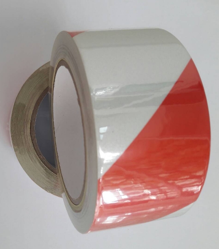 เทปตีเส้น สะท้อนแสง REFLECTIVE TAPE สีขาวแดง กว้าง 2 นิ้ว ยาว 20 เมตร