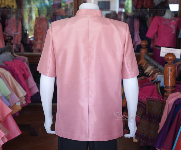 เสื้อผ้าไหมแพรทองคอพระราชทาน สีกะปิ ไซส์ XL