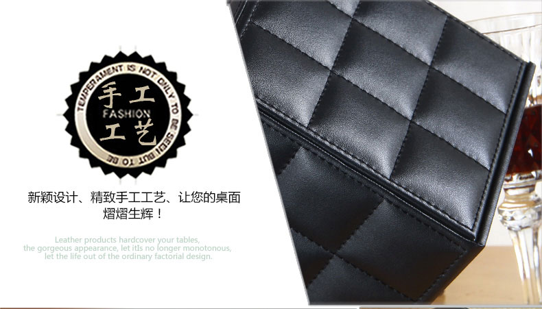 กล่องทิชชู่ หนัง pu สีดำ ลาย grid หนังแกะ ใส่กระดาษทิชชู่ ขนาด 13cm x 13cm x 13cm