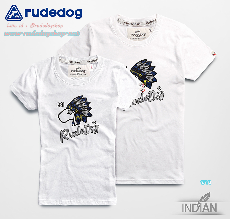 เสื้อยืดแขนสั้นผู้หญิง rudedog รุ่น INDIAN ( อินเดียน ) สีขาว