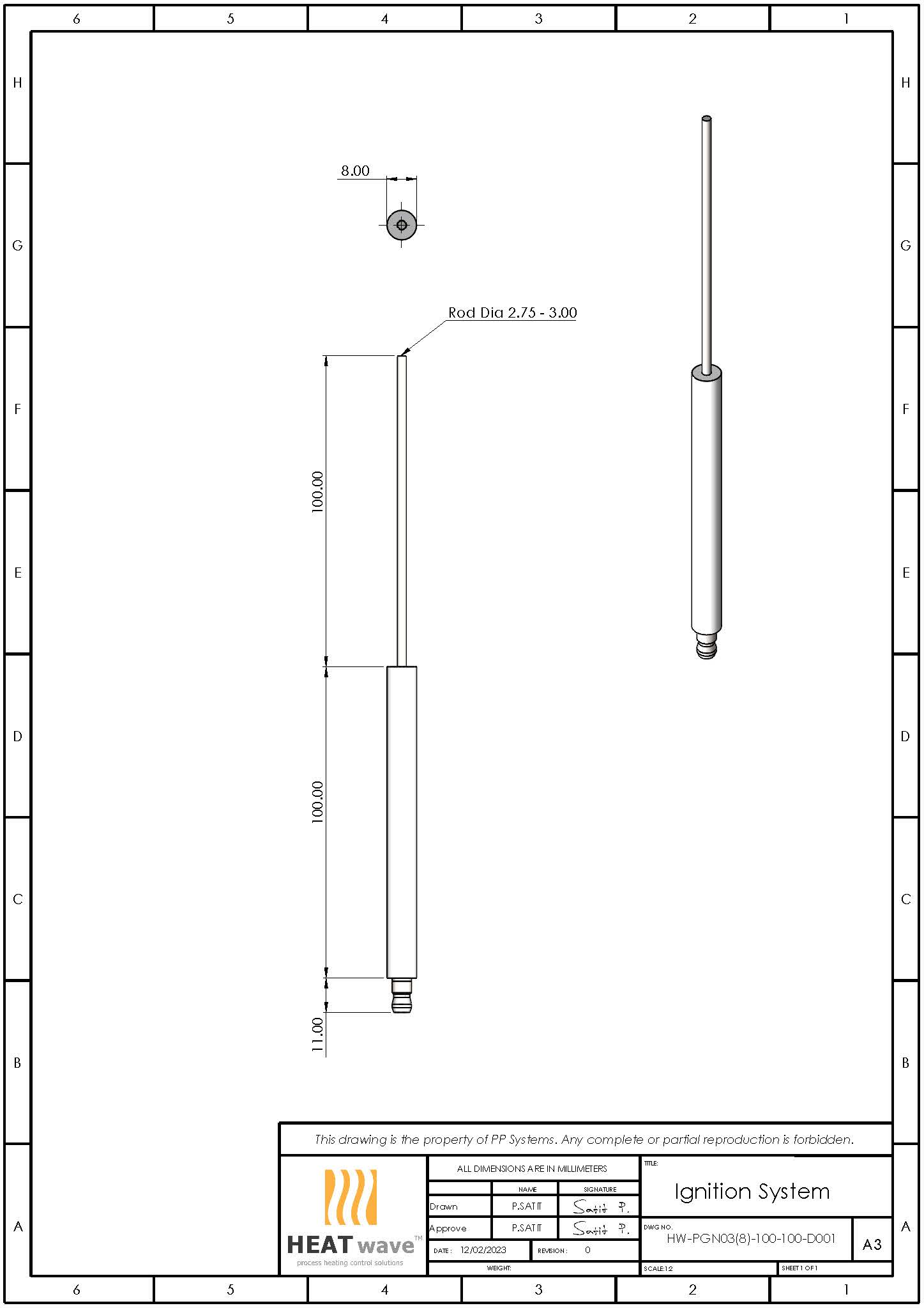 HEATwave Strength Type Flame Sensor Dia 8 x 100mm / KANTAL Dia 3 x 100mm for Industrial Package Burner l ก้านโลหะหุ้มเซรามิคส์ ทรงตรง สำหรับตรวจจับเปลวไฟ เครื่องพ่นไฟอุตสาหกรรม