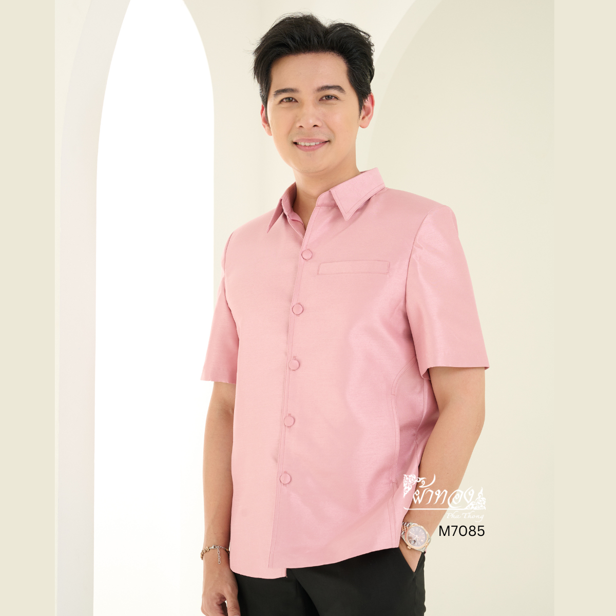 เสื้อผ้าไหมแพรทอง สีชมพูกะปิ ไซส์ L