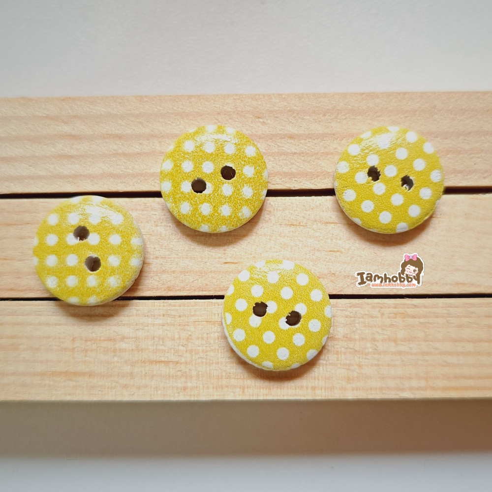กระดุมไม้ลายจุด ขนาด 12 มิล (แพ็ค 20 ชิ้น/สี) เลือกสี