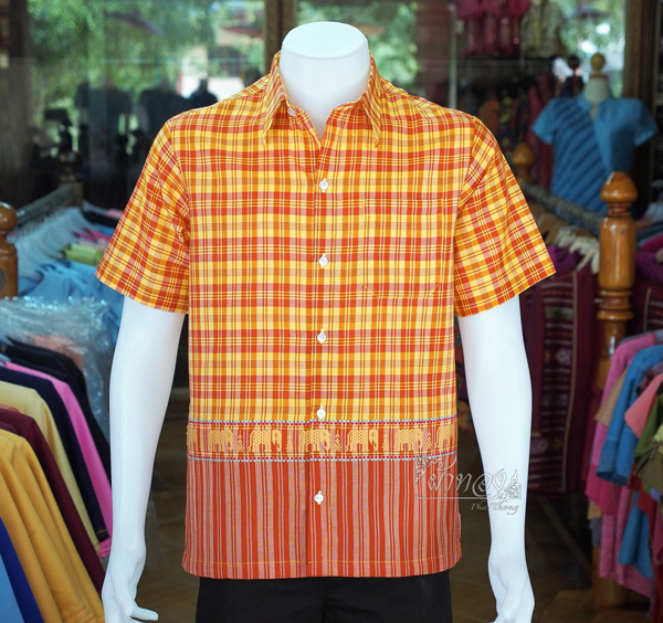 เสื้อเชิ้ตผ้าฝ้ายทอลายช้าง ไม่อัดผ้ากาว ไซส์ 3XL