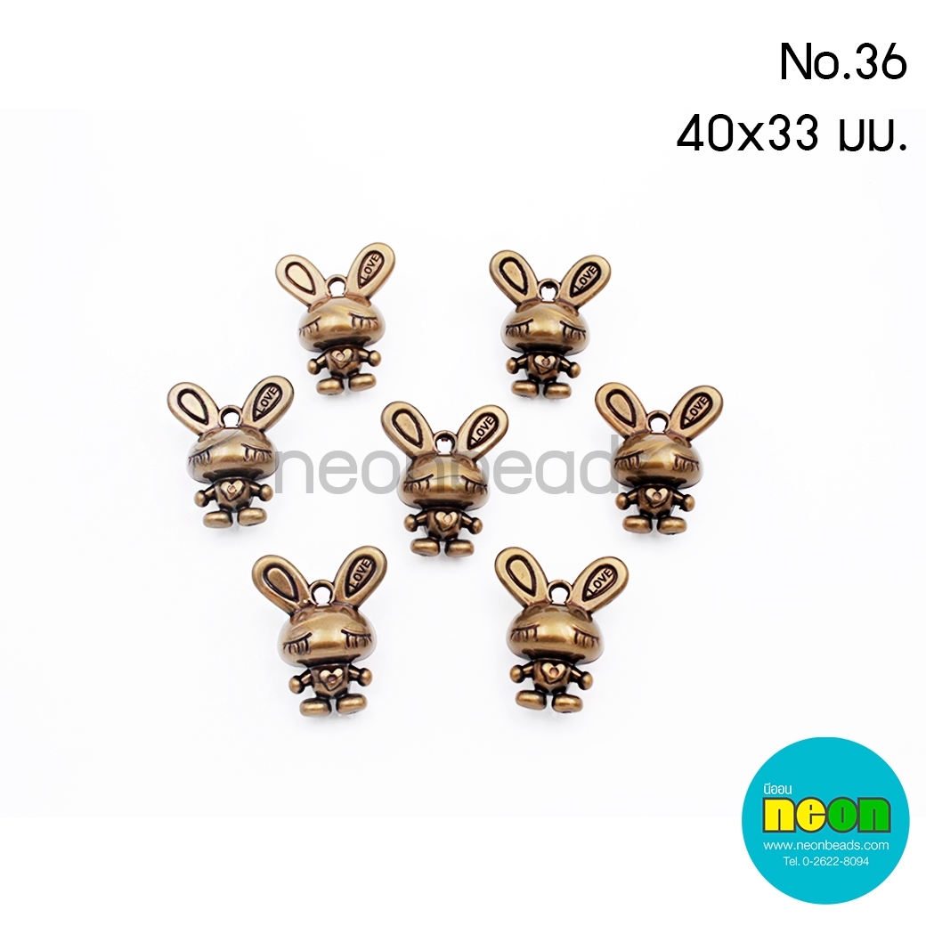 ลูกปัดอะคริลิกสีทองเหลืองNo.36.กระต่ายหูยาว40*33mm.