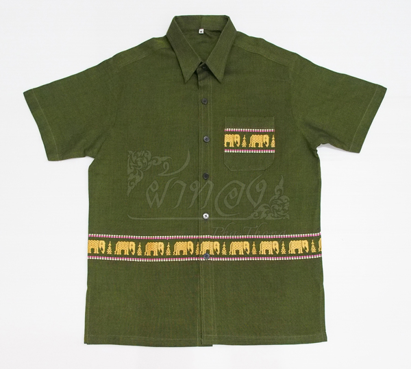 เสื้อเชิ้ตผ้าฝ้ายทอลายช้าง ไม่อัดผ้ากาว ไซส์ 2XL