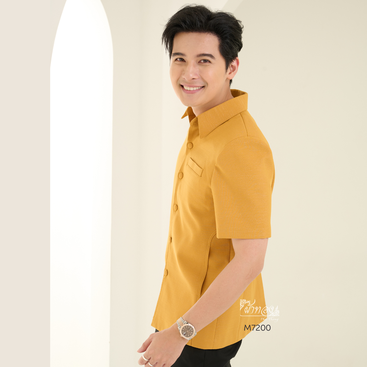 เสื้อผ้าฝ้ายแพรเงิน สีเหลืองทอง ไซส์ S