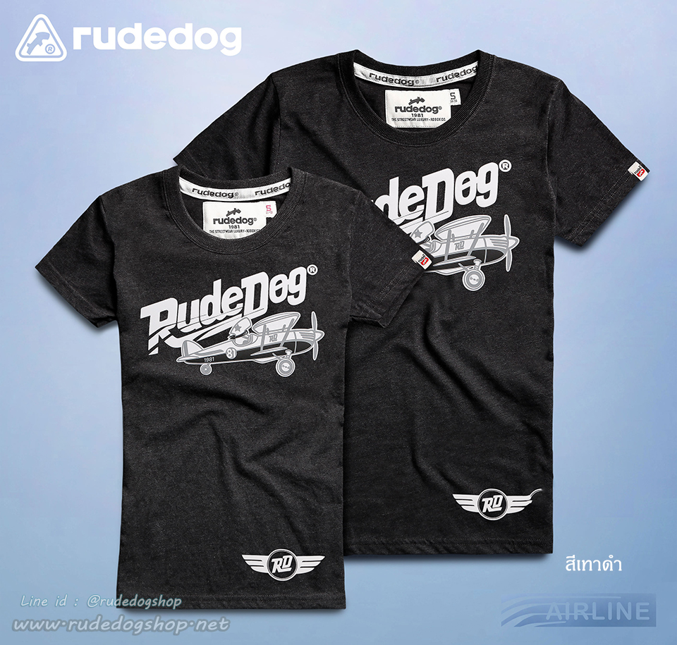 เสื้อยืดแขนสั้นผู้หญิง rudedog รุ่น Airline (แอร์ไลน์) สีเทาดำ