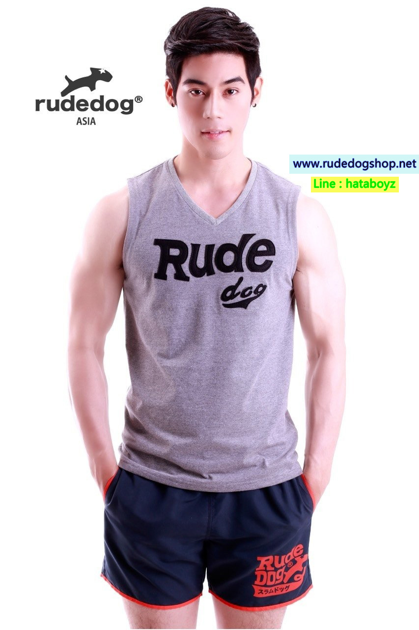 เสื้อยืดคอวีแขนกุด rudedog รุ่น GYM Text สีเทา