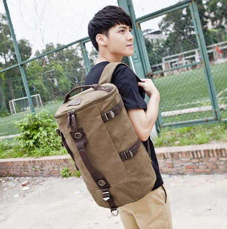 กระเป๋าเป้ backpack แฟชั้น เกาหลี ผ้าใบอย่างหนา สำหรับผู้ชาย สีกากี