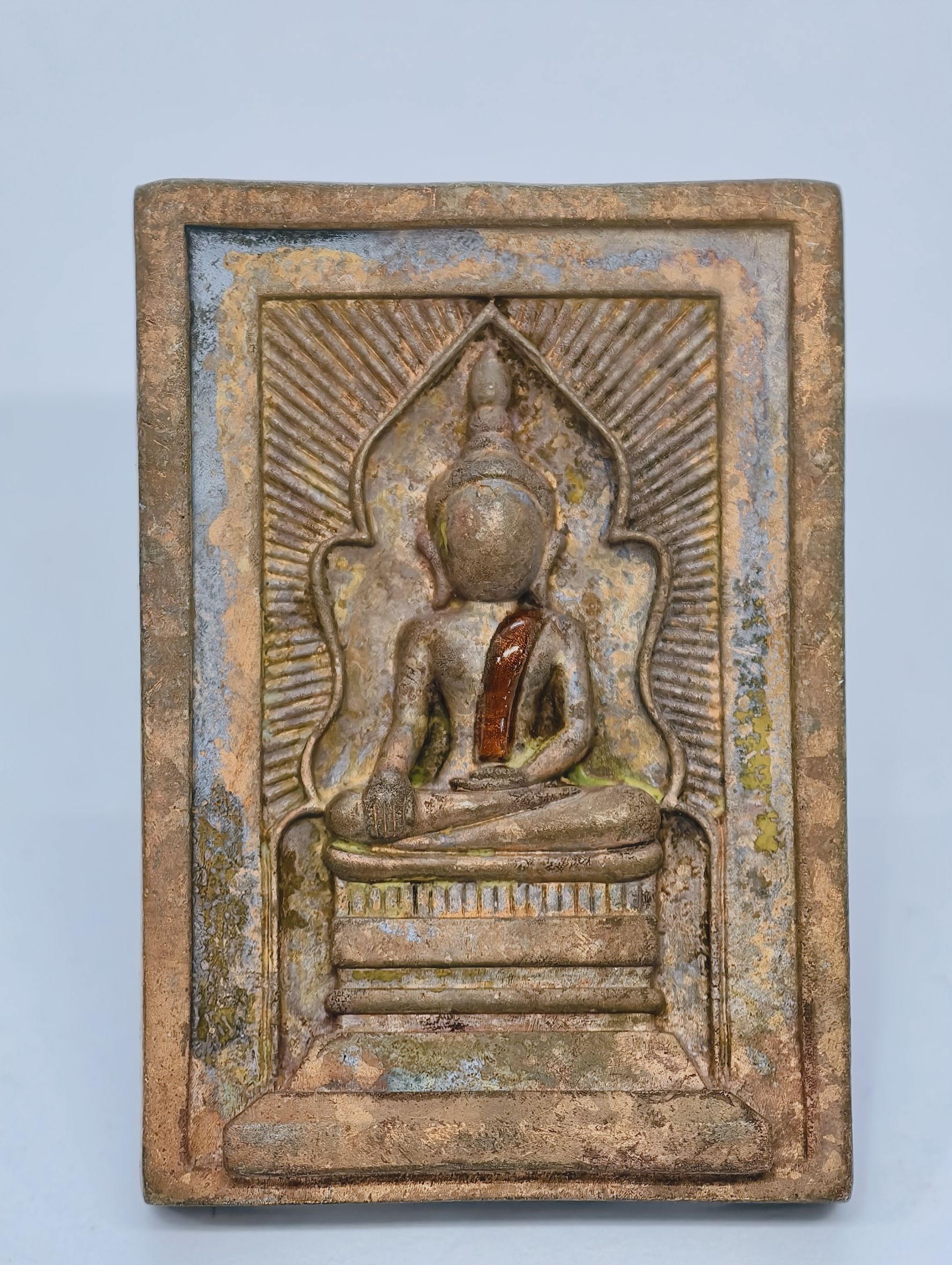 หลวงปู่จื่อ วัดเขาตาเงาะอุดมพร พระสมเด็จ แหวกม่าน มหาโชค ทองแดงเถื่อน ลงยาหน้าหลัง KA2895