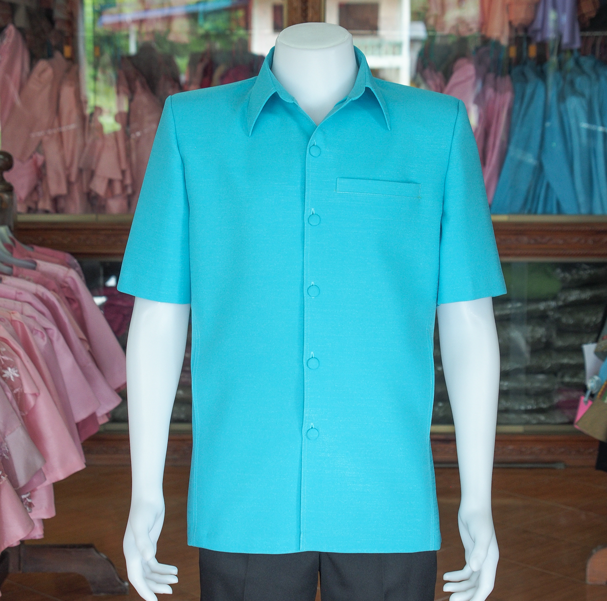 เสื้อผ้าฝ้ายแพรเงิน สีฟ้าน้ำทะเล ไซส์ M