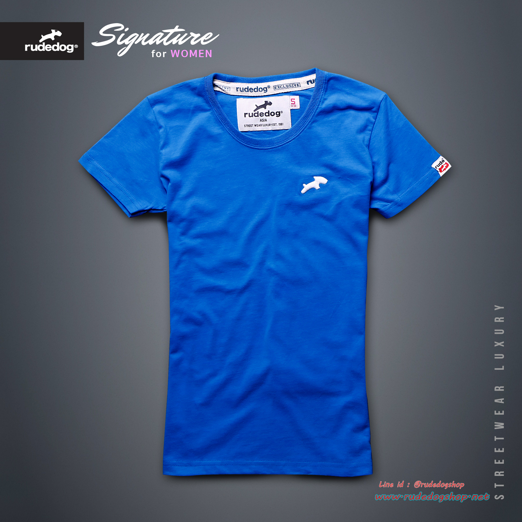 เสื้อยืด Rudedog ผู้หญิง รุ่น Signature สีฟ้า
