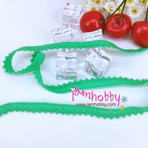 เทปผ้ายืดขอบลูกไม้สีเขียว ขนาด 10 มิล (2.30 เมตร)