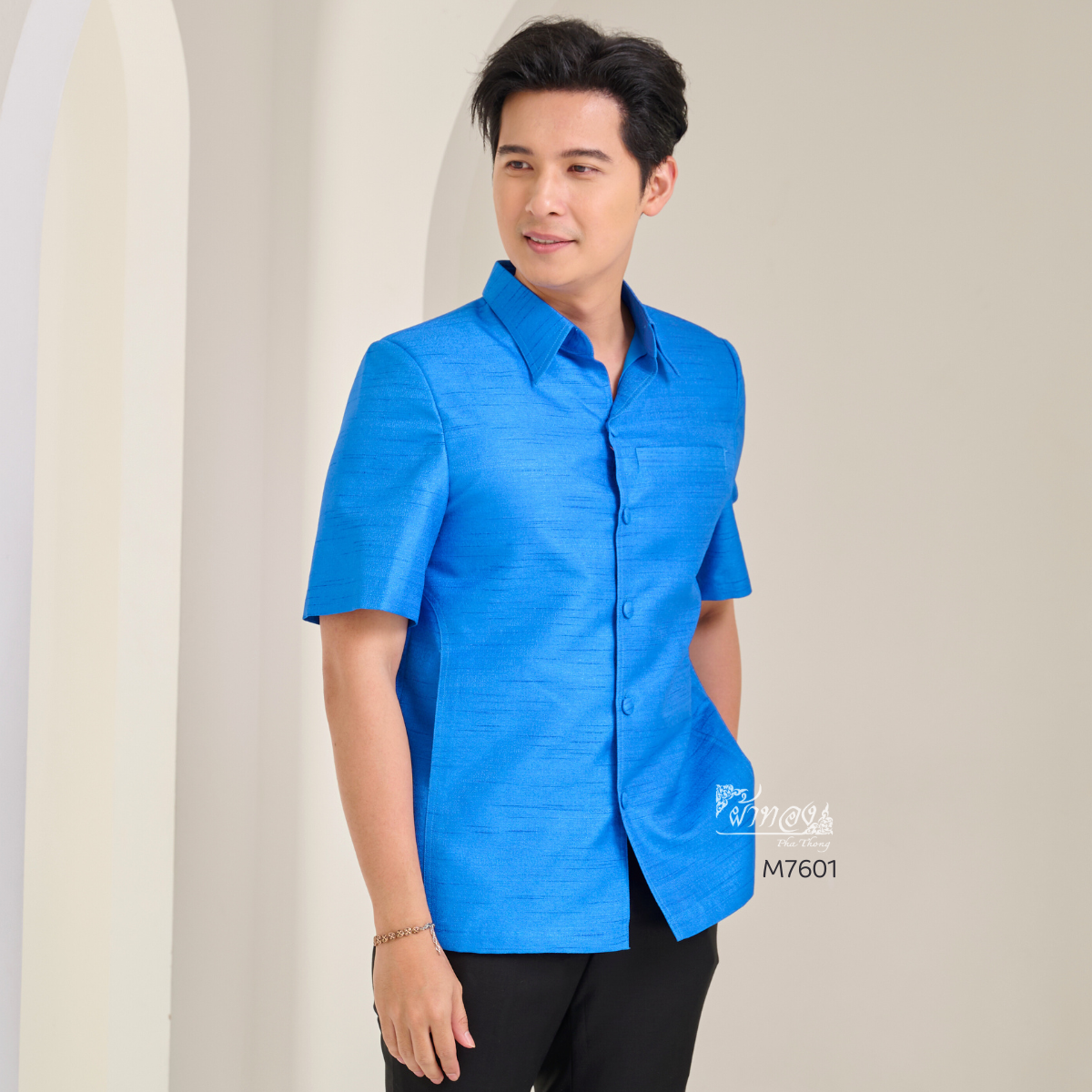 เสื้อผ้าไหมญี่ปุ่น สีน้ำเงิน ไซส์ XL