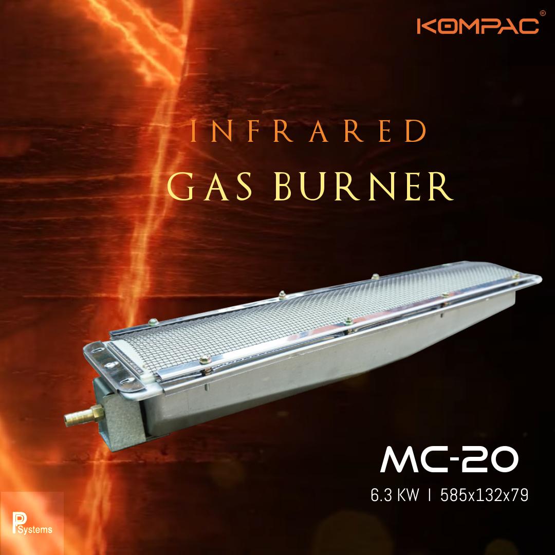 หัวเตาอินฟาเรด KOMPAC MC-20 6.3kW เหล็กแผ่นขึ้นรูปชุบอลูมิเนียม ขนาด 585x132x79