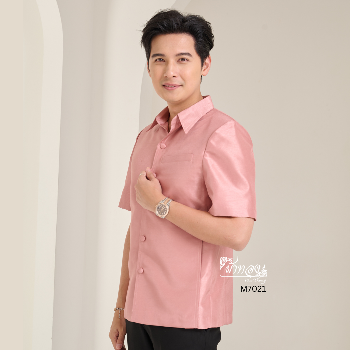 เสื้อผ้าไหมแพรทอง สีกะปิ ไซส์ L