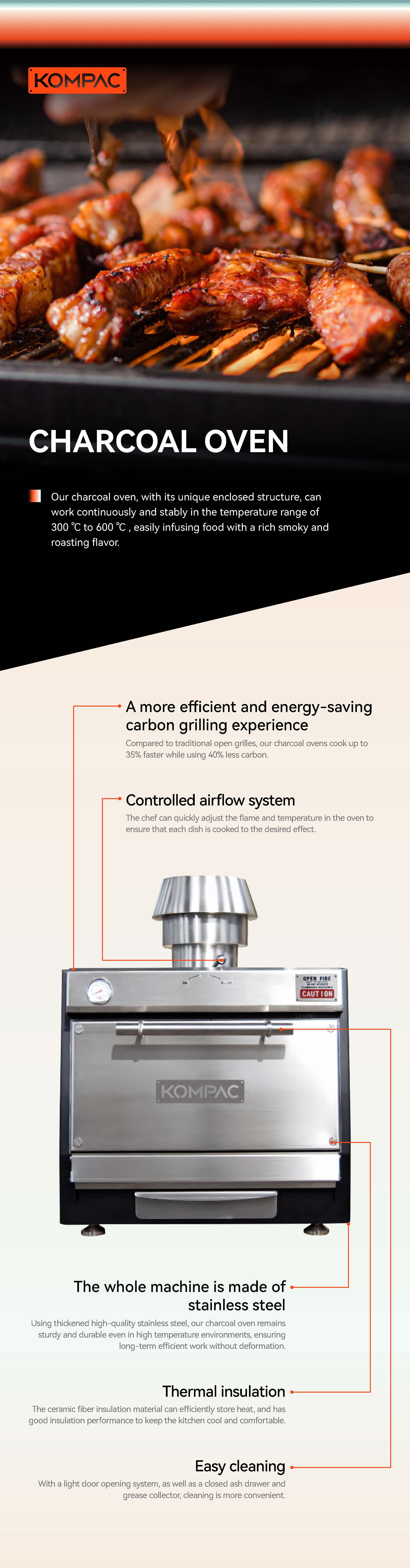 KOMPAC x NT-070PRO Premium Charcoal Oven l เตาย่างถ่านโครงสร้างปิด รสชาติรมควันโดดเด่น กลิ่นถ่านหอมๆ สำหรับร้านอาหาร