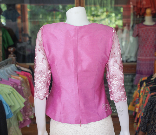 เสื้อผ้าไหมแพรทอง สีชมพู ไซส์ S