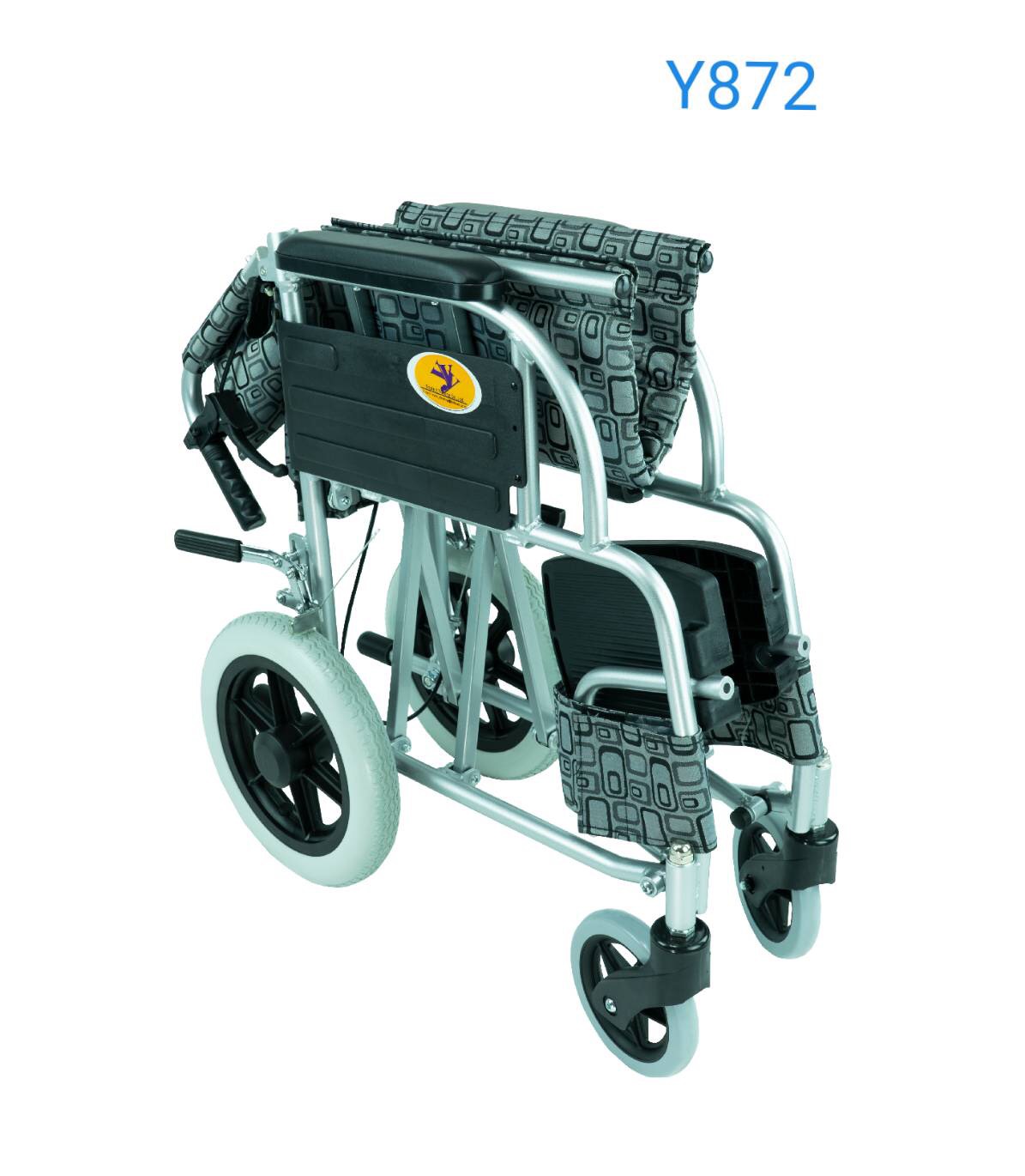 K006-Y872 รถเข็นผู้ป่วย อลูมิเนียมอัลลอยด์ ล้อ 12 นิ้ว เบาะผ้าบุฟองน้ำ มีเบรคมือ ไม่มีเข็มขัด (ส่งฟรี)