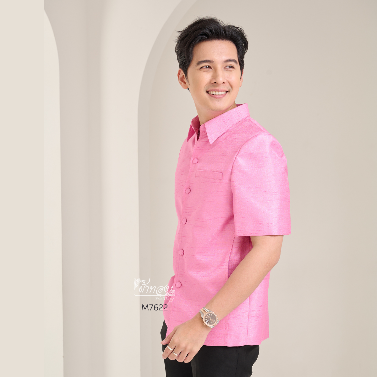เสื้อผ้าไหมญี่ปุ่น สีชมพูกลีบบัว ไซส์ L