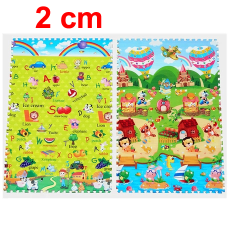 แผ่นโฟมรองคลาน EPE PUZZLE MAT ขนาด 0.60x0.60 หนา 20 มม. มีลาย 2 หน้า 1 ชุดมี 6 แผ่น ลาย A B C ผลไม้รวม และรถไฟมหัศจรรย์ Fruit + Train