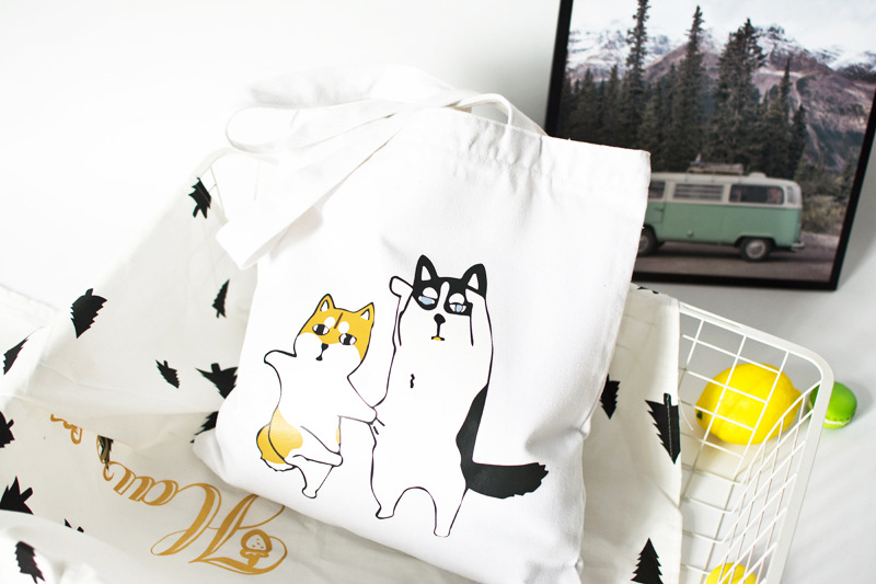 กระเป๋าผ้า canvas สไตล์ญี่ปุ่น ลายน้อนหมาน่ารัก