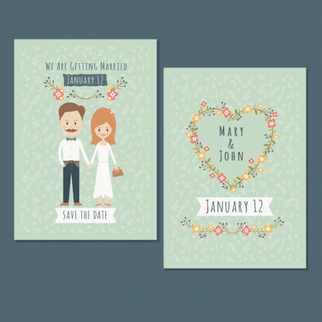 การ์ดแต่งงาน Wedding card สไตล์การออกแบบดีไซน์แบบใช้ตัวการ์ตูนบ่าวสาวมาตกแต่งบนการ์ดทำให้ดูมีสีสันเพิ่มมากขึ้น การ์ดงานแต่ง ไว้สำหรับ เรียนเชิญแขกผู้มีเกียรติเข้ามาร่วมงานแต่งงาน // ตัวอย่างดีไซน์ การ์ดแต่งงาน การ์ดเชิญ การ์ดสวยๆ