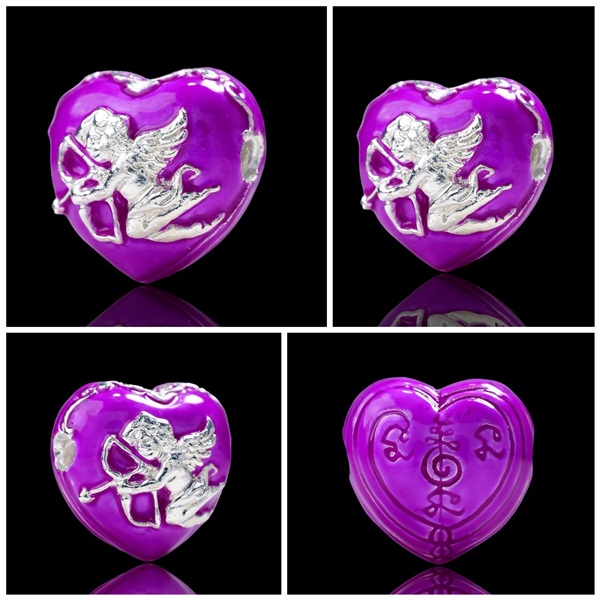 ครูบาแบ่ง วัดบ้านโตนด หัวใจกามเทพสื่อรัก เนื้อสัมฤทธิ์ ชุบเงิน ลงยาม่วง KM084