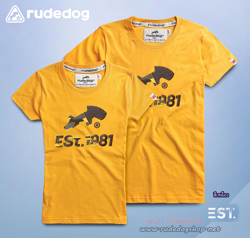 เสื้อยืดแขนสั้นผู้หญิง rudedog รุ่น Est.Point (อีเอสทีพ้อยส์) สีเหลือง