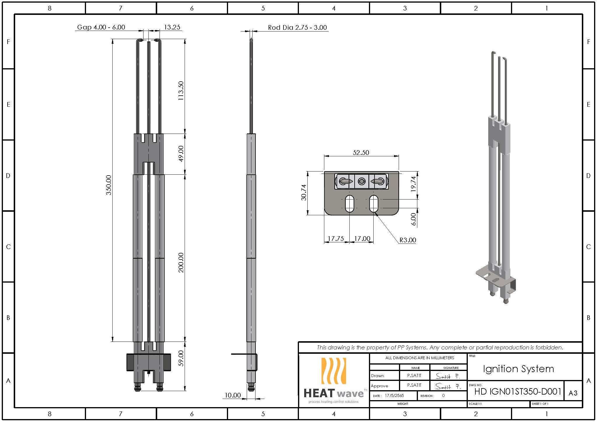 HEATwave Ultra-Strength 350mm 3-Pins Igniter l เขี้ยวสปาร์ค แท่งสปาร์คสามแกน ตรงยาว สำหรับเครื่องพ่นไฟแก๊ส