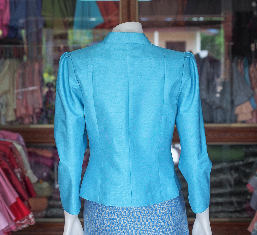 เสื้อไทยจิตรลดา ผ้าไหมแพรทอง สีฟ้า ไซส์ L