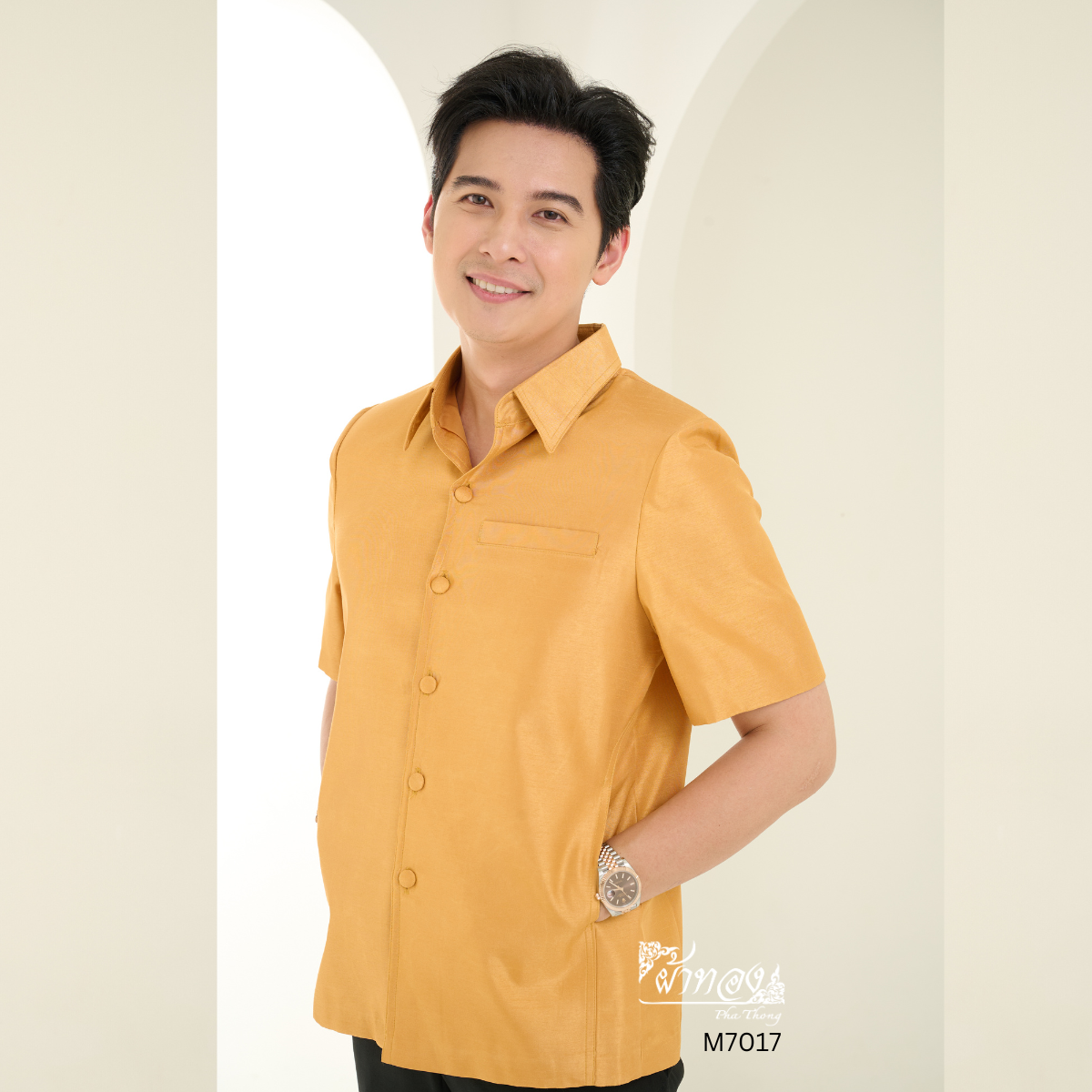 เสื้อผ้าไหมแพรทอง สีทอง ไซส์ 3XL