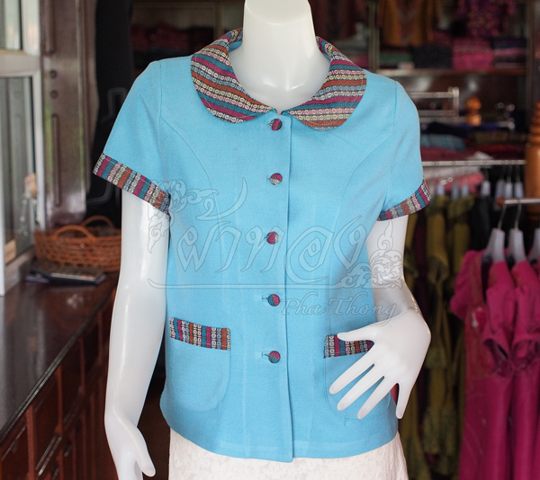 เสื้อผ้าฝ้ายสุโขทัยแต่งผ้ามุกสายรุ้ง อัดผ้ากาว ไซส์ M