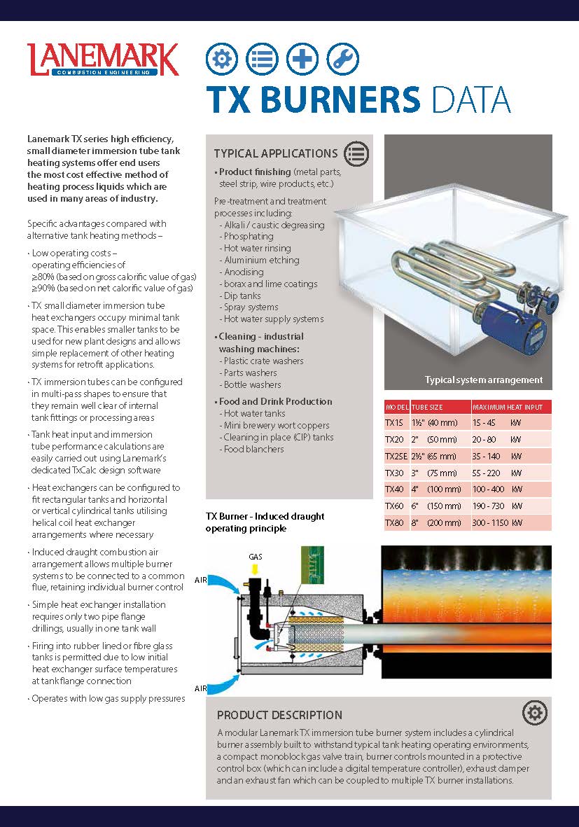 LANEMARK TX - Tank Heating Gas Burners l เครื่องพ่นไฟอุตสาหกรรม เบิร์นเนอร์ต้มน้ำ กำลังสูงสุด 1,150 kW