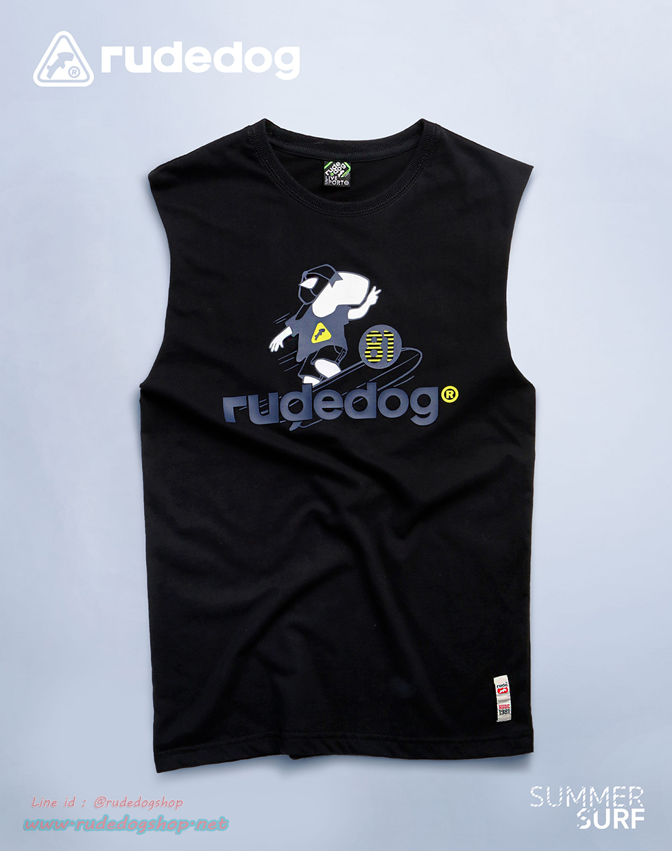 เสื้อยืดแขนกุด rudedog รุ่น Summer Surf (ซัมเมอร์ เซิร์ฟ) สีดำ