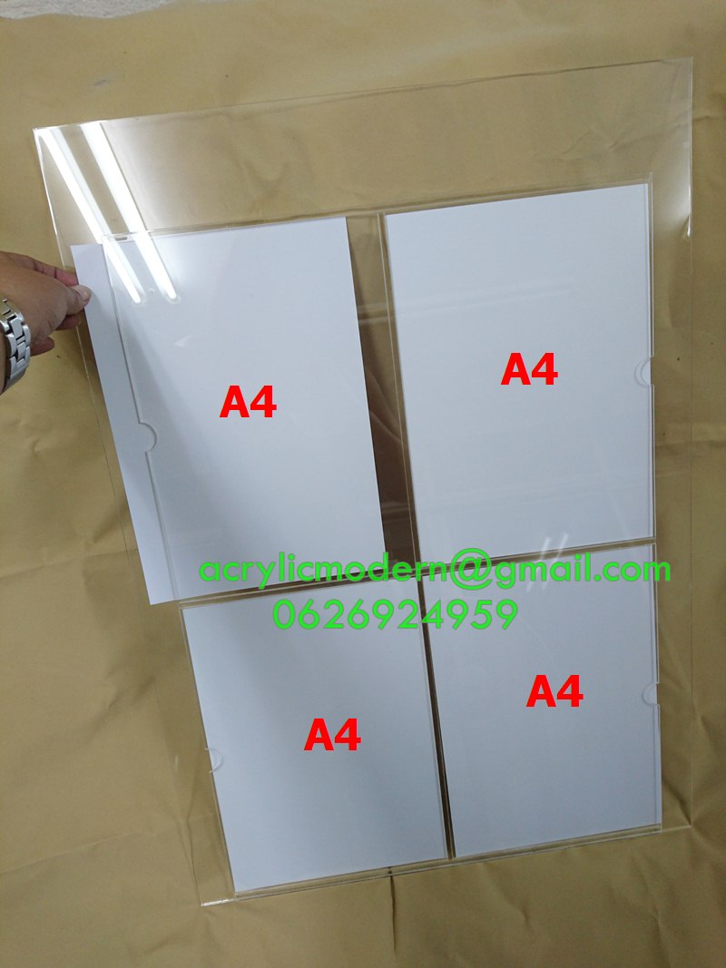 กรอบประชาสัมพันธ์สอดกระดาษ A4 แบบ 4 ช่อง ไม่มีโลโก้
