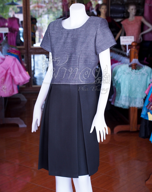 เดรสผ้าทอลายสายฝนแต่งจีบทวิสต์ ไซส์ S