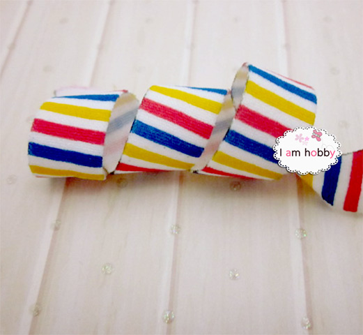 ริบบิ้นยืดลายริ้วรุ้งสีเหลืองฟ้า ขนาด 16 มิล (2 หลา)