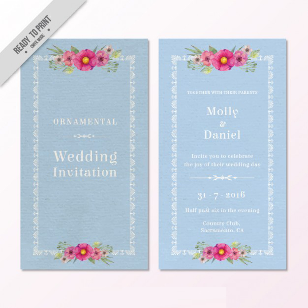 การ์ดแต่งงาน Wedding card สไตล์การออกแบบดีไซน์โดยใช้โทนสีฟ้าและตกแต่งด้วยดอกไม้สีแดงทำให้ดูมีเอกลักษณ์สุดๆ การ์ดงานแต่ง ไว้สำหรับ เรียนเชิญแขกผู้มีเกียรติเข้ามาร่วมงานแต่งงาน // ตัวอย่างดีไซน์ การ์ดแต่งงาน การ์ดเชิญ การ์ดสวยๆ