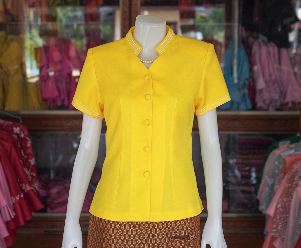 เสื้อผ้าฝ้ายสุโขทัยแต่งเดินไหม สีเหลือง ไซส์ M