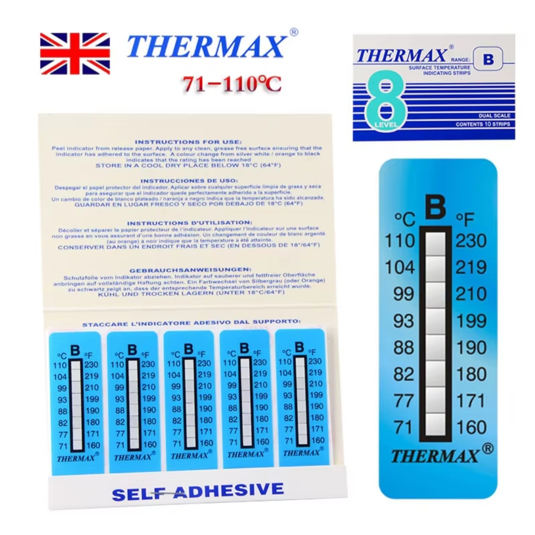 THERMAX 10 Level Heat-sensitive single use temperature detection strips 77-110°C l แถบวัดอุณหภูมิแบบครั้งเดียว ย่าน 77-110 องศาเซลเซียส