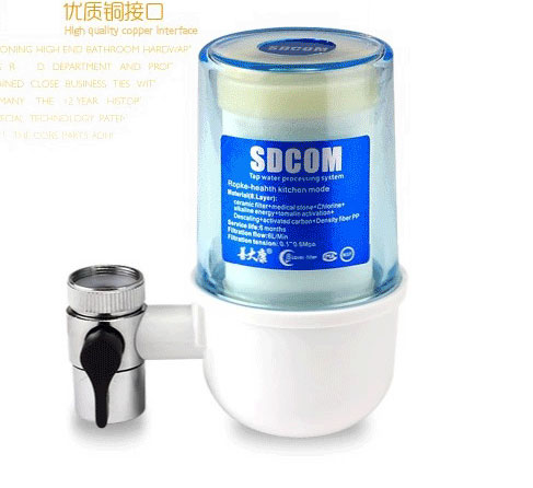 ที่กรองน้ำแบบสวมหัวก๊อก เครื่องกรองน้ำสวมก๊อก ไส้กรองเซรามิคนาโน SDCOM สีใส Clear